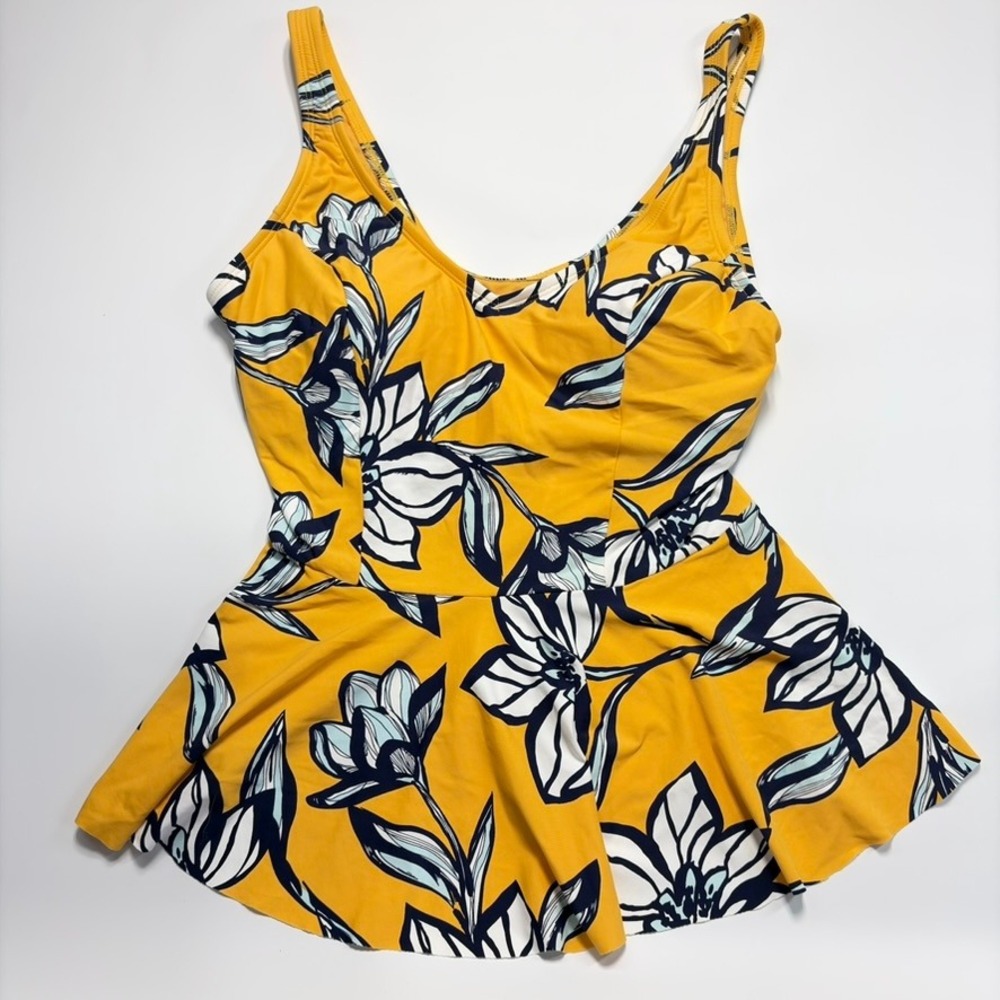 Sea Angel Floral Swim Tankini Women's Large Yellow Navy One Piece NWT
